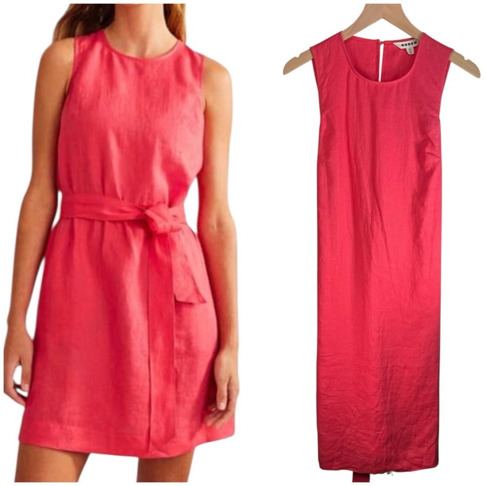Boden Dress Coral Linen Dress US Size 4 Long Sleeveless Summer Tall Dress Belted